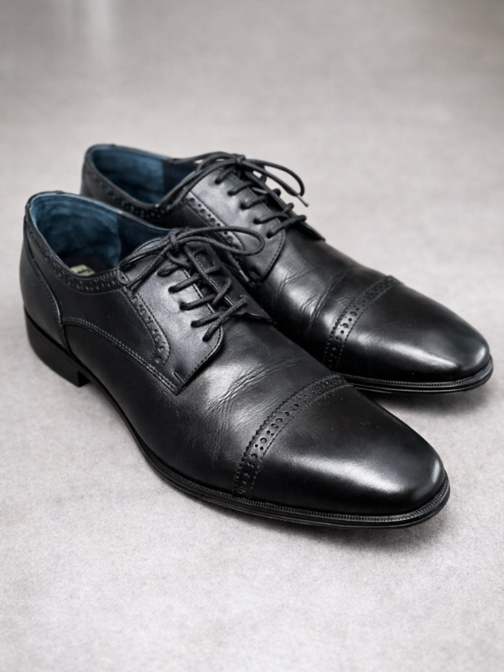 ALFANI PLATINUM Black Cap Toe Oxford Dress Shoes Men’s Size 9.5 M Leather